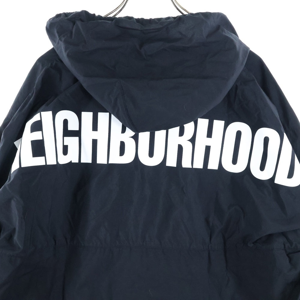NEIGHBORHOOD(ネイバーフッド) 21SS ANORAK N-JKT ロゴプリント ハーフジップナイロンアノラックパーカー フーディー ブラック 211TSNH-JKM02