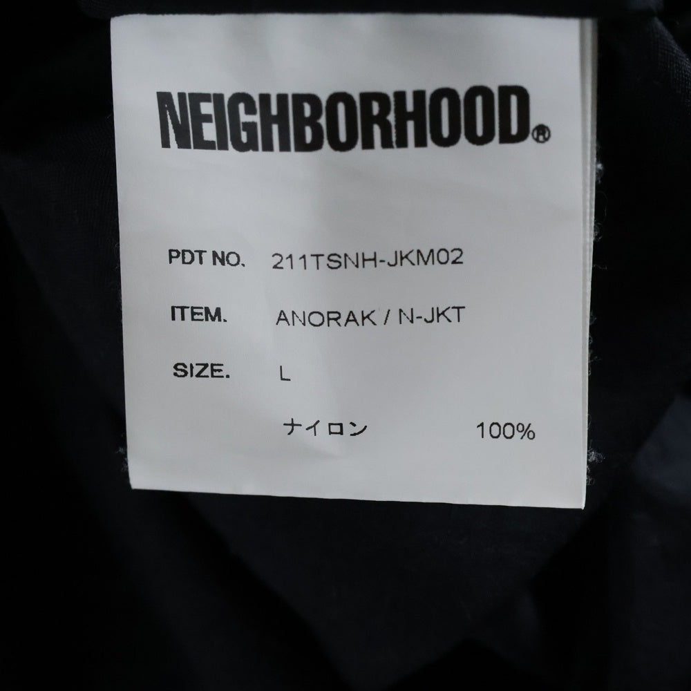 NEIGHBORHOOD(ネイバーフッド) 21SS ANORAK N-JKT ロゴプリント ハーフジップナイロンアノラックパーカー フーディー ブラック 211TSNH-JKM02