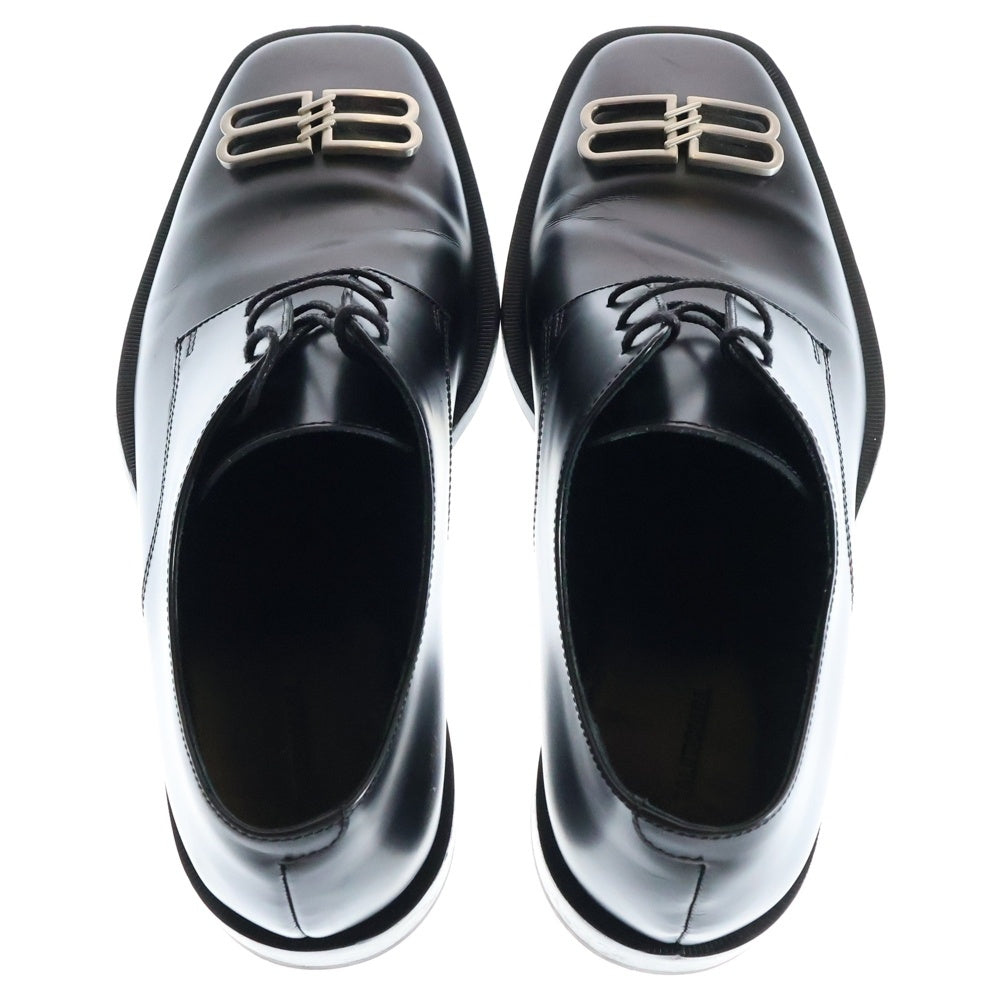 BALENCIAGA(バレンシアガ) 23SS BB Icon Derby メタル BBアイコン スクエアトゥ カーフレザー ダービー ドレスシューズ ブラック 712642 WA8E1