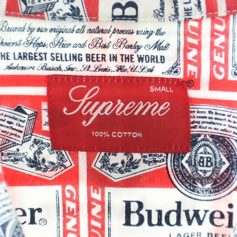 SUPREME(シュプリーム) 09SS Budweiser shirt バドワイザー 総柄 コットン レギュラーカラー 半袖シャツ ホワイト/レッド