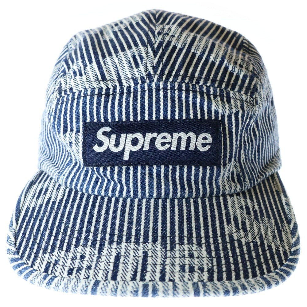 SUPREME(シュプリーム) 24SS Denim Camp Cap 総柄 ストライプ デニム ボックスロゴ キャンプキャップ インディゴ