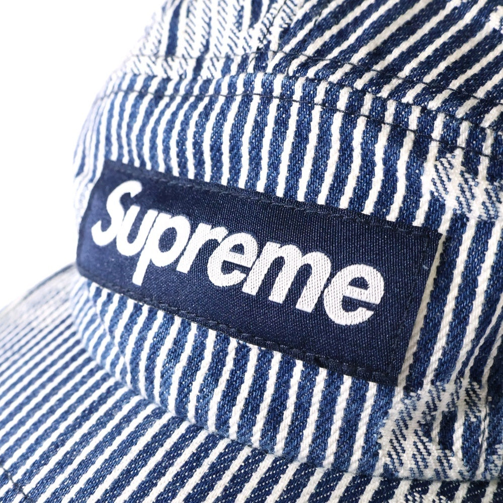 SUPREME(シュプリーム) 24SS Denim Camp Cap 総柄 ストライプ デニム ボックスロゴ キャンプキャップ インディゴ