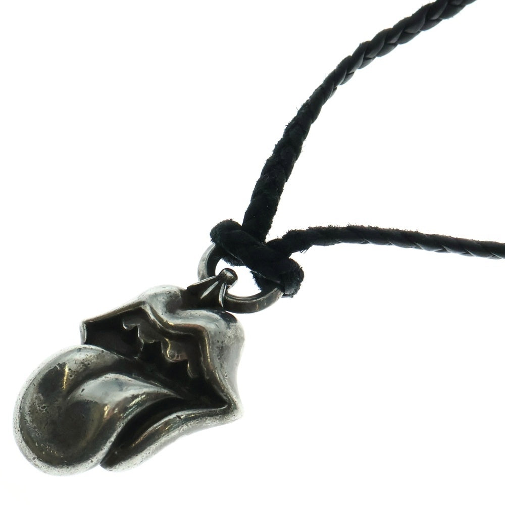 CHROME HEARTS(クロムハーツ) LIPS TONGUE CHARM リップアンドタンチャーム レザーブレイド ネックレス シルバー/ブラック