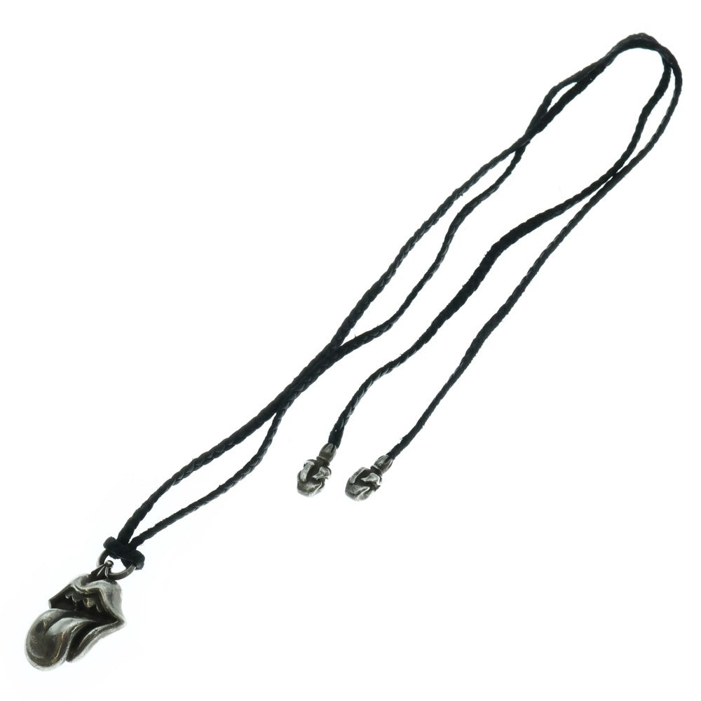 CHROME HEARTS(クロムハーツ) LIPS TONGUE CHARM リップアンドタンチャーム レザーブレイド ネックレス シルバー/ブラック