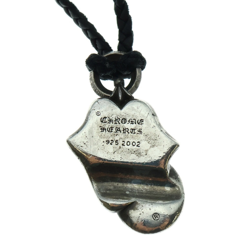 CHROME HEARTS(クロムハーツ) LIPS TONGUE CHARM リップアンドタンチャーム レザーブレイド ネックレス シルバー/ブラック