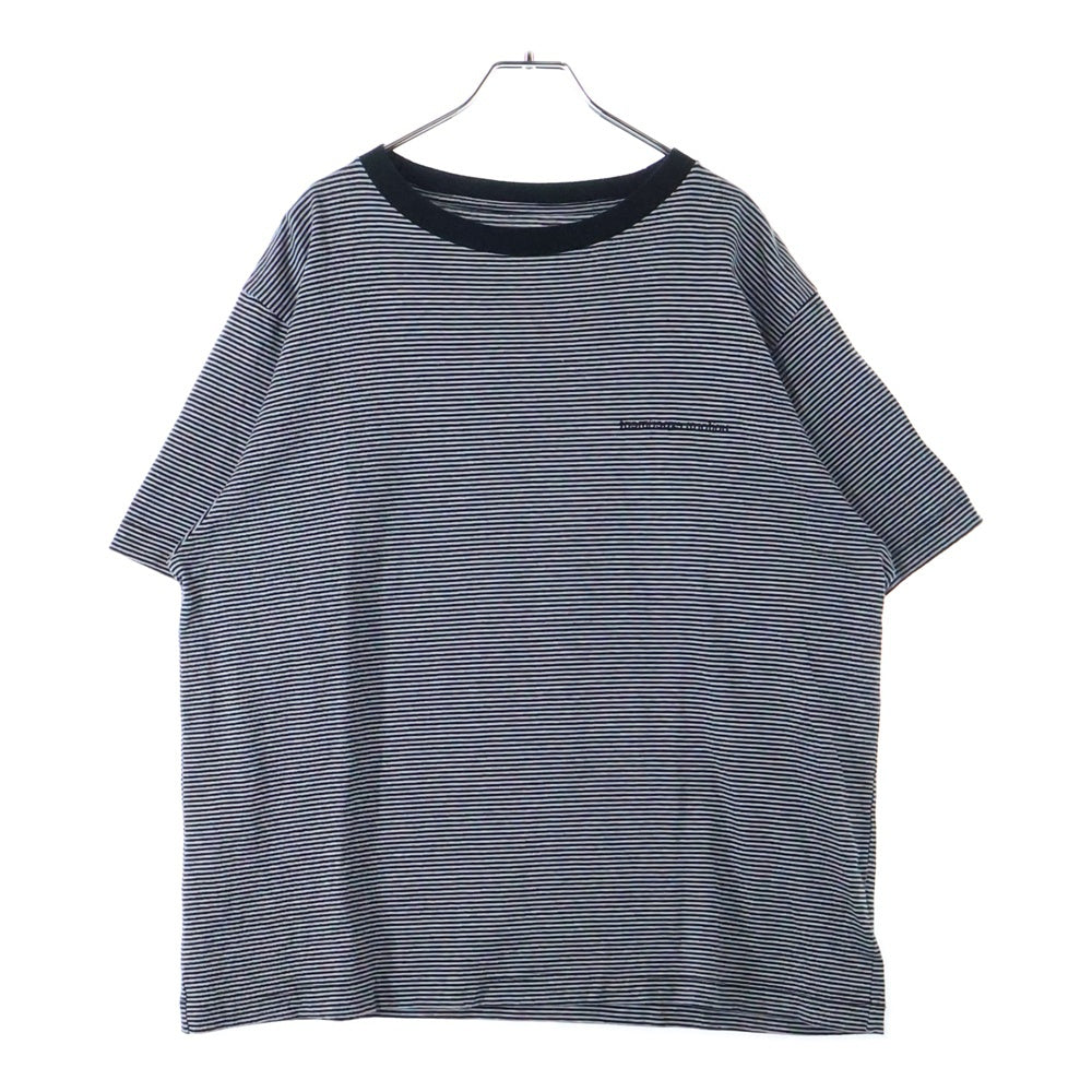 UNIFORM EXPERIMENT(ユニフォームエクスペリメント) 胸ロゴデザイン クルーネック カットソー ボーダー 半袖Tシャツ ブラック UE-210062