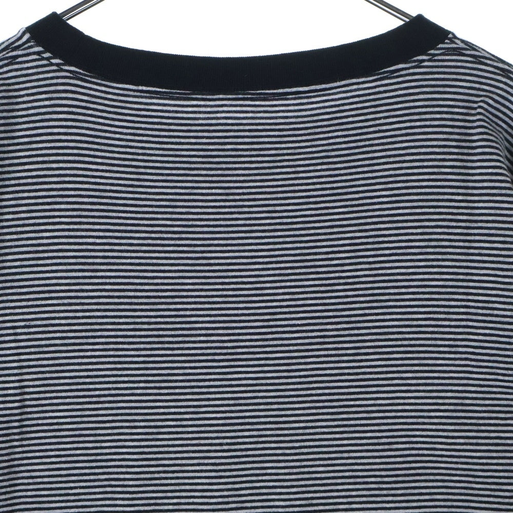 UNIFORM EXPERIMENT(ユニフォームエクスペリメント) 胸ロゴデザイン クルーネック カットソー ボーダー 半袖Tシャツ ブラック UE-210062