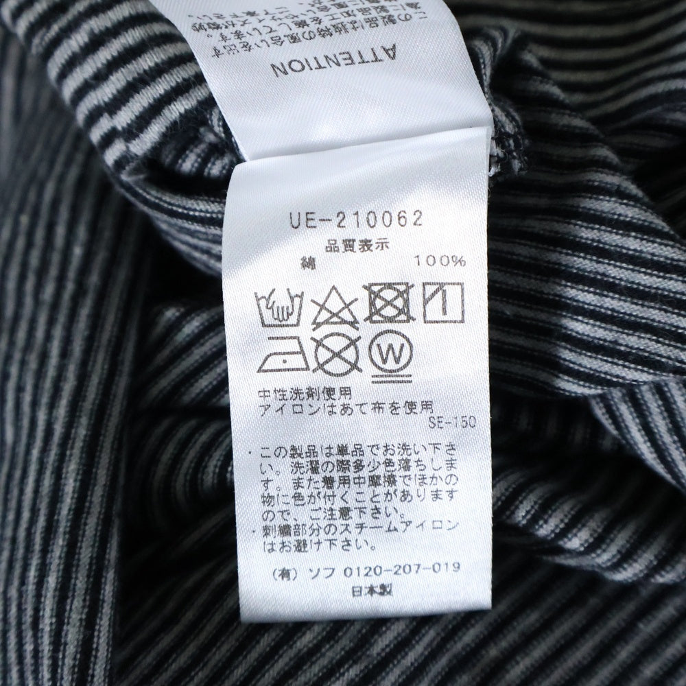 UNIFORM EXPERIMENT(ユニフォームエクスペリメント) 胸ロゴデザイン クルーネック カットソー ボーダー 半袖Tシャツ ブラック UE-210062