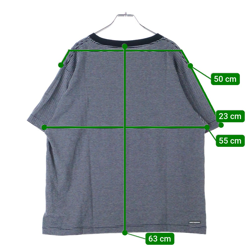 UNIFORM EXPERIMENT(ユニフォームエクスペリメント) 胸ロゴデザイン クルーネック カットソー ボーダー 半袖Tシャツ ブラック UE-210062