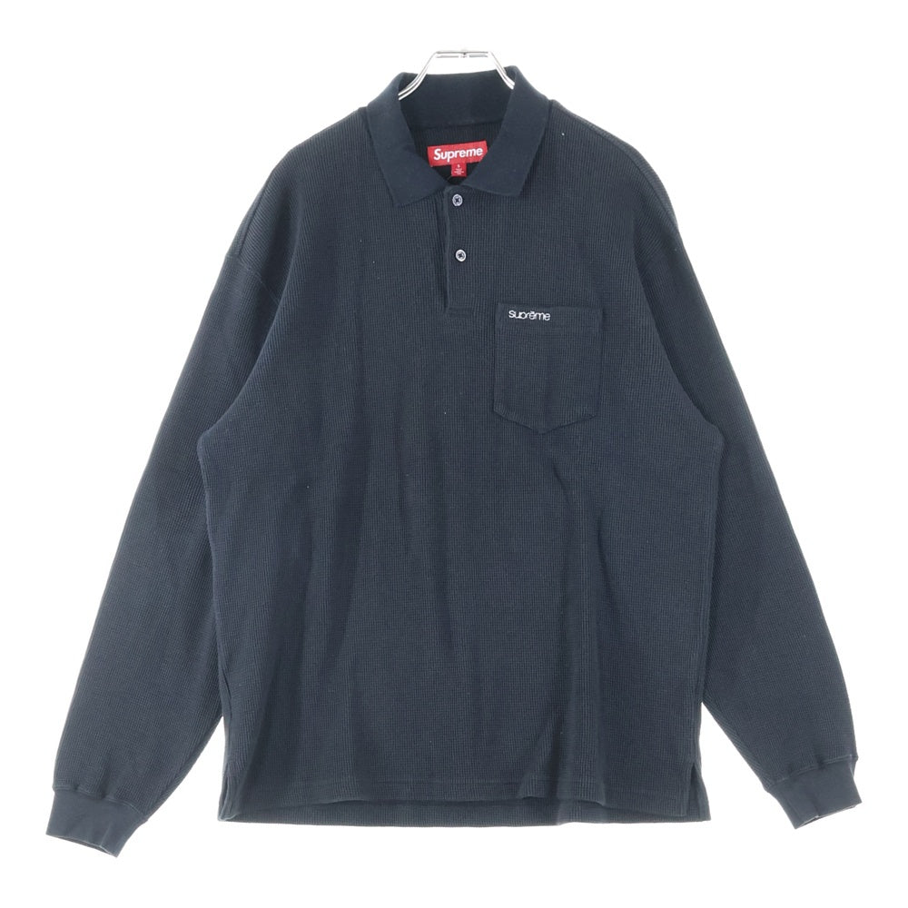 SUPREME(シュプリーム) 23AW Thermal L/S Polo クラシックロゴ サーマル 長袖ポロシャツ ブラック
