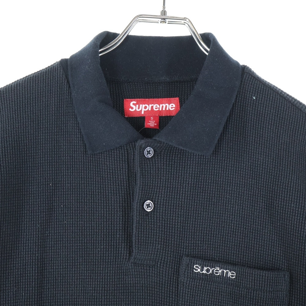 SUPREME(シュプリーム) 23AW Thermal L/S Polo クラシックロゴ サーマル 長袖ポロシャツ ブラック