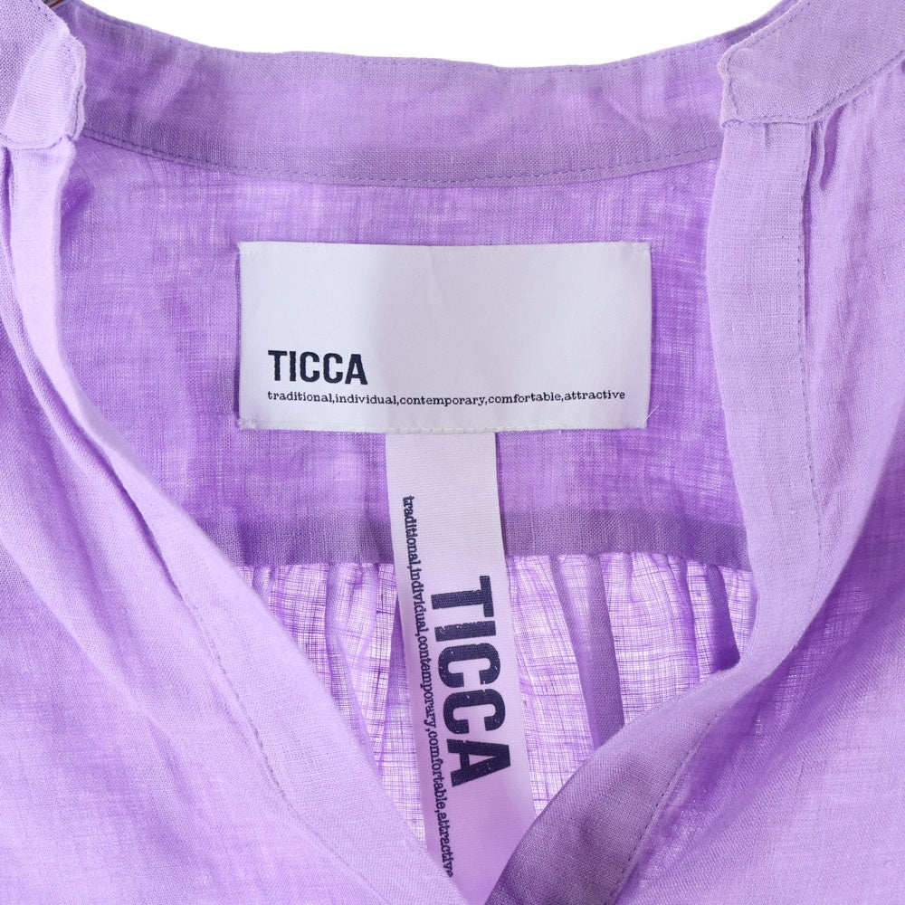 TICCA(ティッカ) ハーフスリーブ ノーカラーリネンシャツ レディース パープル TBCS-304
