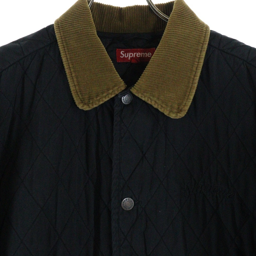 SUPREME(シュプリーム) 19AW Quilted Paisley Jacket キルティング バックロゴ刺繍 襟コーデュロイ コットンジャケット ブラック