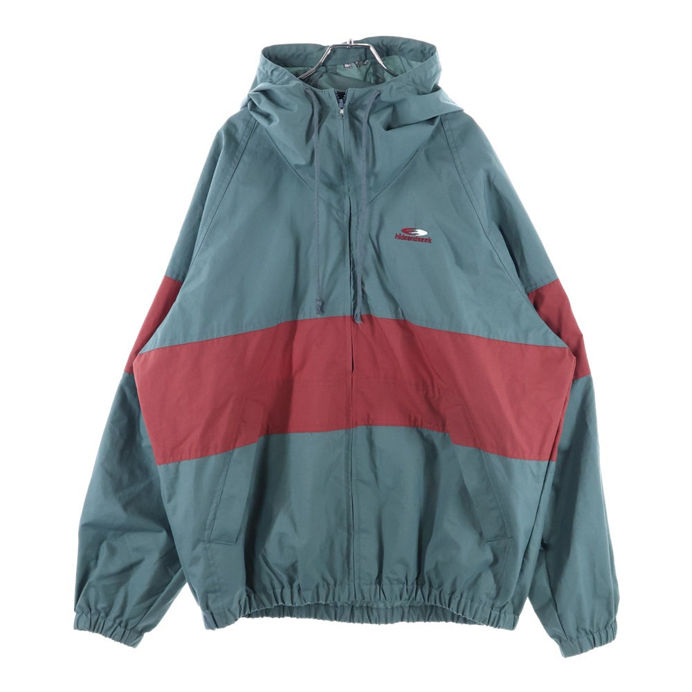 Hideandseek(ハイドアンドシーク) 23SS Nylon Zip Jacket ロゴ刺繍 バイカラーデザイン ナイロン ジップアップジャケット グレー/バーガンディ NJ-010123