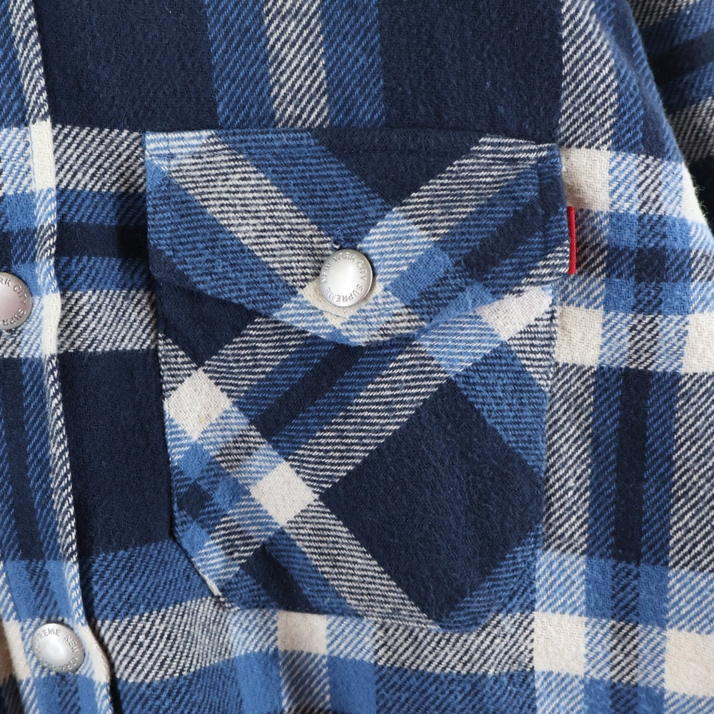 SUPREME(シュプリーム) 17AW Quilted Arc Logo Flannel Shirt キルティング バックアーチロゴ 長袖フランネルシャツ ブルー