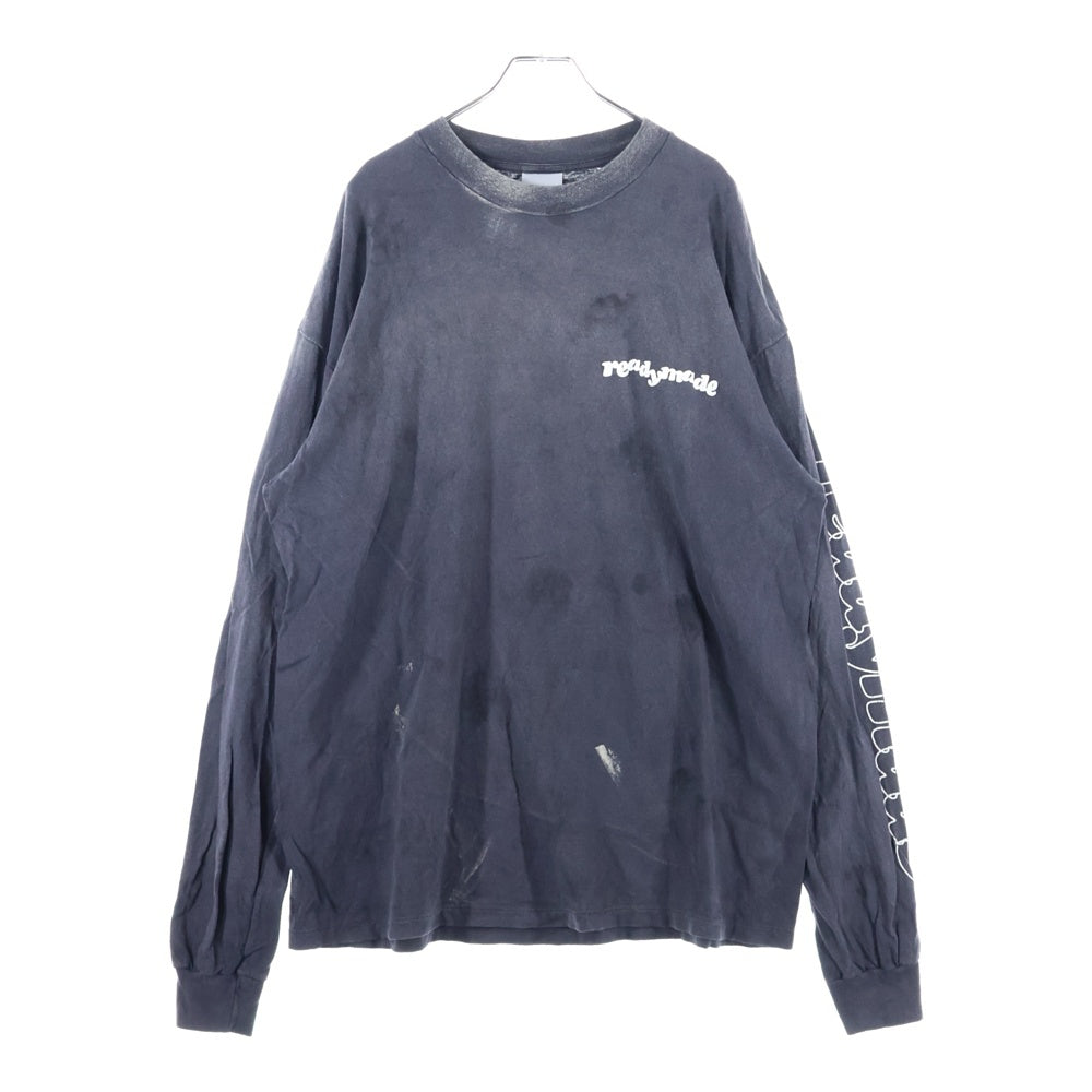 READY MADE(レディメイド) 24AW LS T DESTRUCTION VINTAGE加工 ディストラクション 両面プリント クルーネック 長袖Tシャツ カットソー チャコール RE-CO-BK-00-00-283