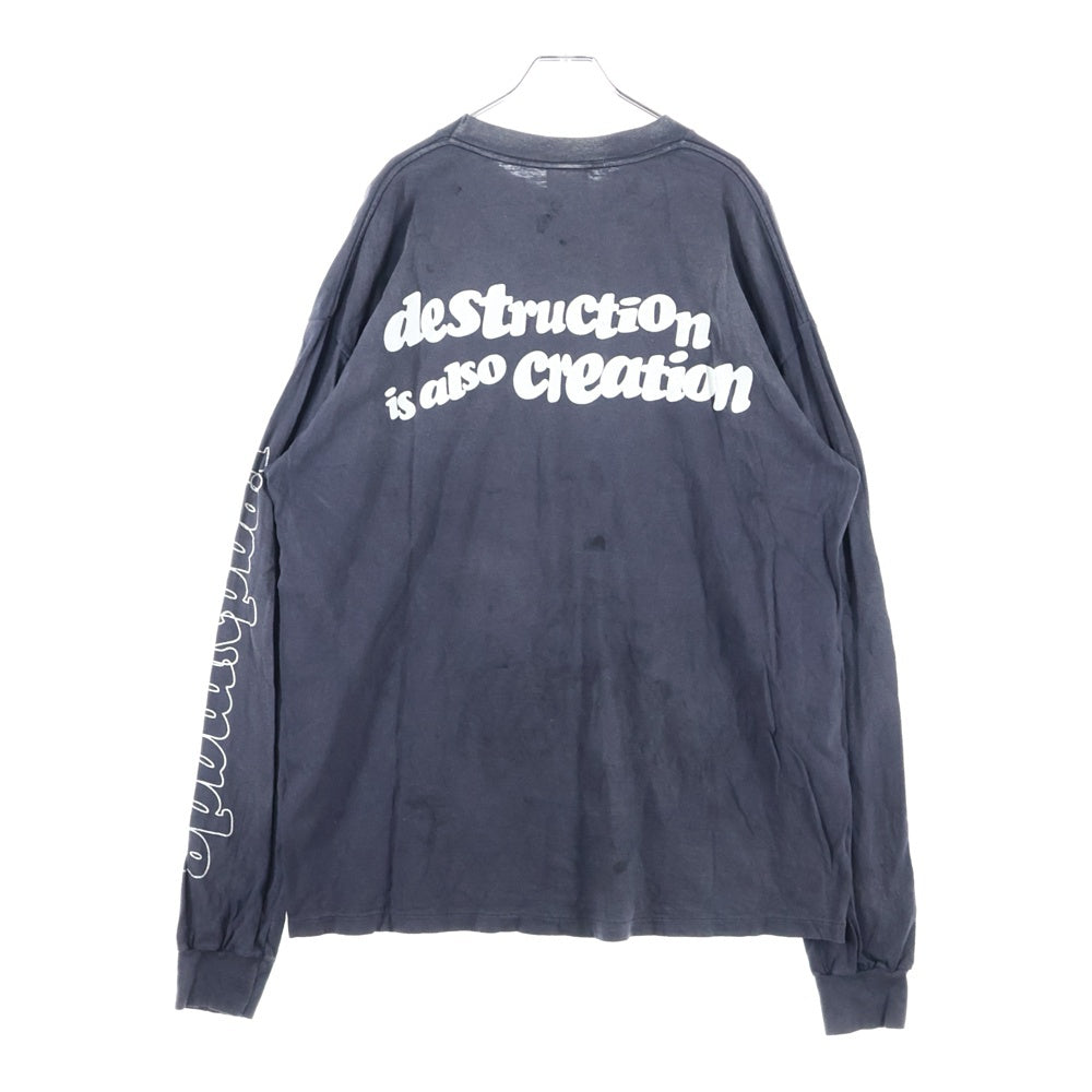 READY MADE(レディメイド) 24AW LS T DESTRUCTION VINTAGE加工 ディストラクション 両面プリント クルーネック 長袖Tシャツ カットソー チャコール RE-CO-BK-00-00-283