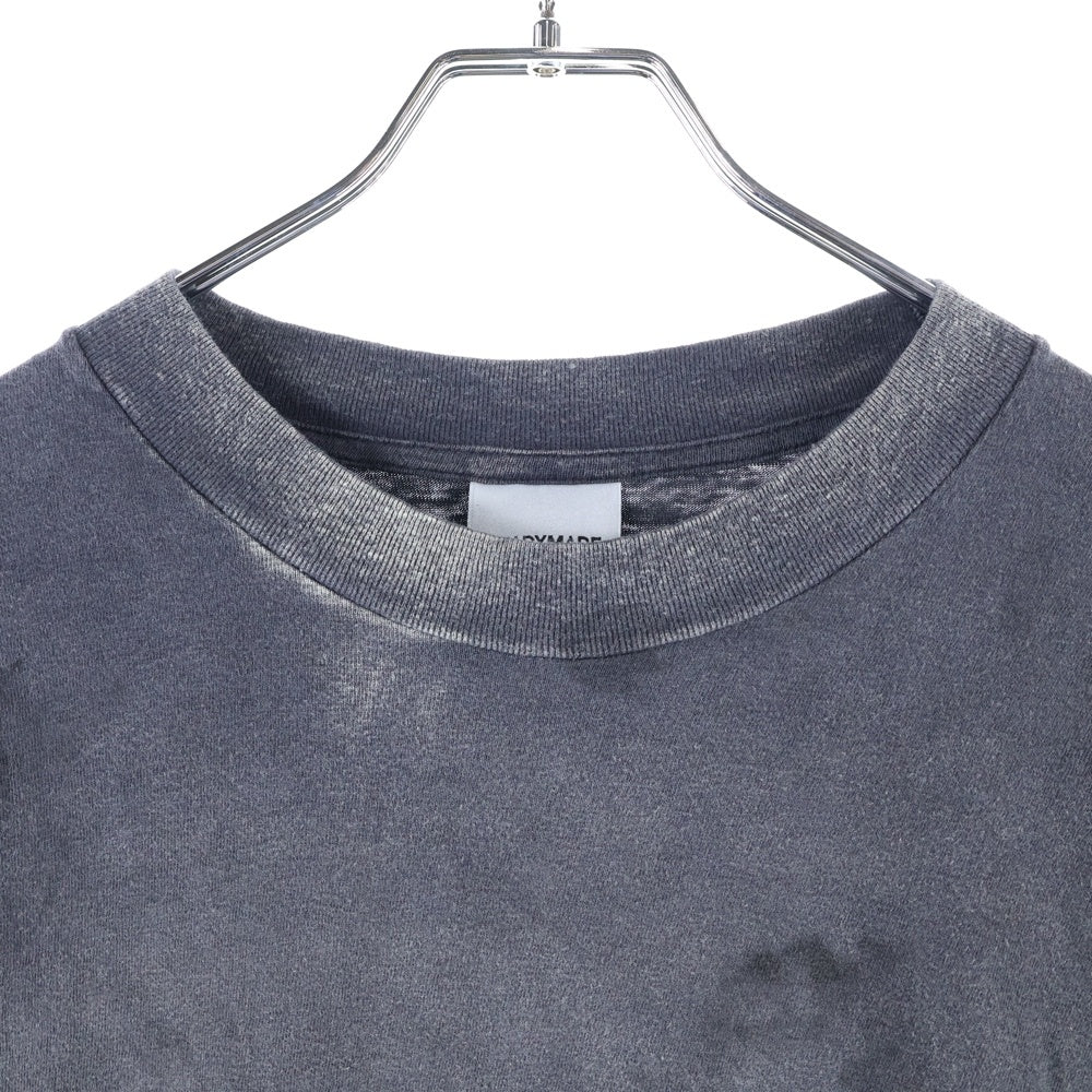 READY MADE(レディメイド) 24AW LS T DESTRUCTION VINTAGE加工 ディストラクション 両面プリント クルーネック 長袖Tシャツ カットソー チャコール RE-CO-BK-00-00-283