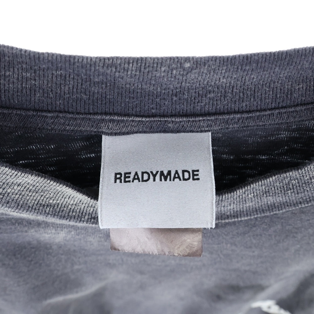 READY MADE(レディメイド) 24AW LS T DESTRUCTION VINTAGE加工 ディストラクション 両面プリント クルーネック 長袖Tシャツ カットソー チャコール RE-CO-BK-00-00-283