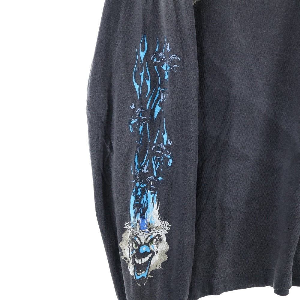 SAINT MICHAEL(セントマイケル) 24AW BTFL BASTARS LS TEE VINTAGE加工 両面アームプリント クルーネック 長袖Tシャツ カットソー チャコール SM-YS1-0000-013