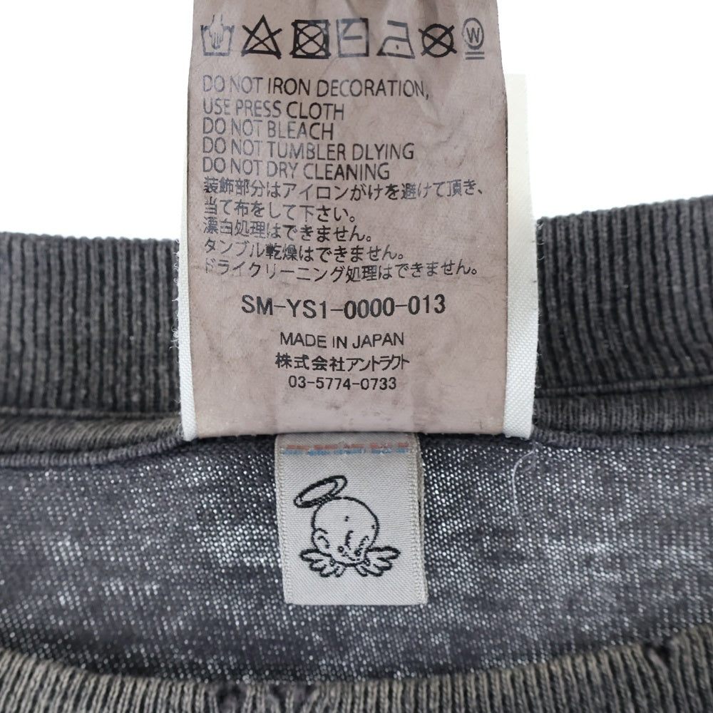 SAINT MICHAEL(セントマイケル) 24AW BTFL BASTARS LS TEE VINTAGE加工 両面アームプリント クルーネック 長袖Tシャツ カットソー チャコール SM-YS1-0000-013
