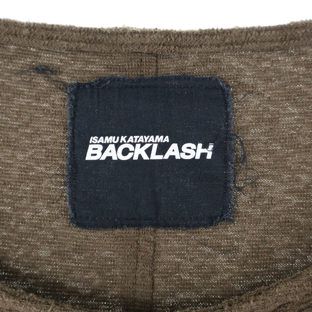 ISAMU KATAYAMA BACKLASH(イサムカタヤマバックラッシュ) 22SS COTTON RANDOM PILE CUT&SWEN LONG SLEEVE コットンランダムパイル ポケット クルーネック 長袖Tシャツ カットソー ブラウン 1899-05