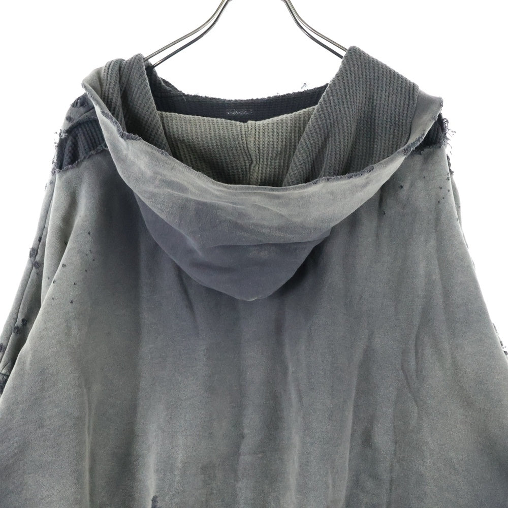 READY MADE(レディメイド) DOUBLE FACE HOODIE ダメージ加工 ダブルフェイス スウェット プルオーバーパーカー グレー RE-CO-BK-00-00-284