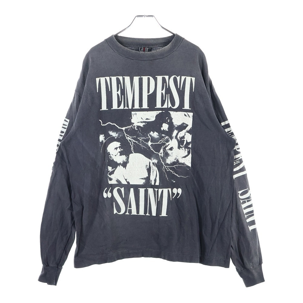 SAINT MICHAEL(セントマイケル) 24AW TEMPEST LS TEE VINTAGE加工 テンペスト 両面アームプリント クルーネック 長袖Tシャツ カットソー チャコール SM-YS1-0000-011
