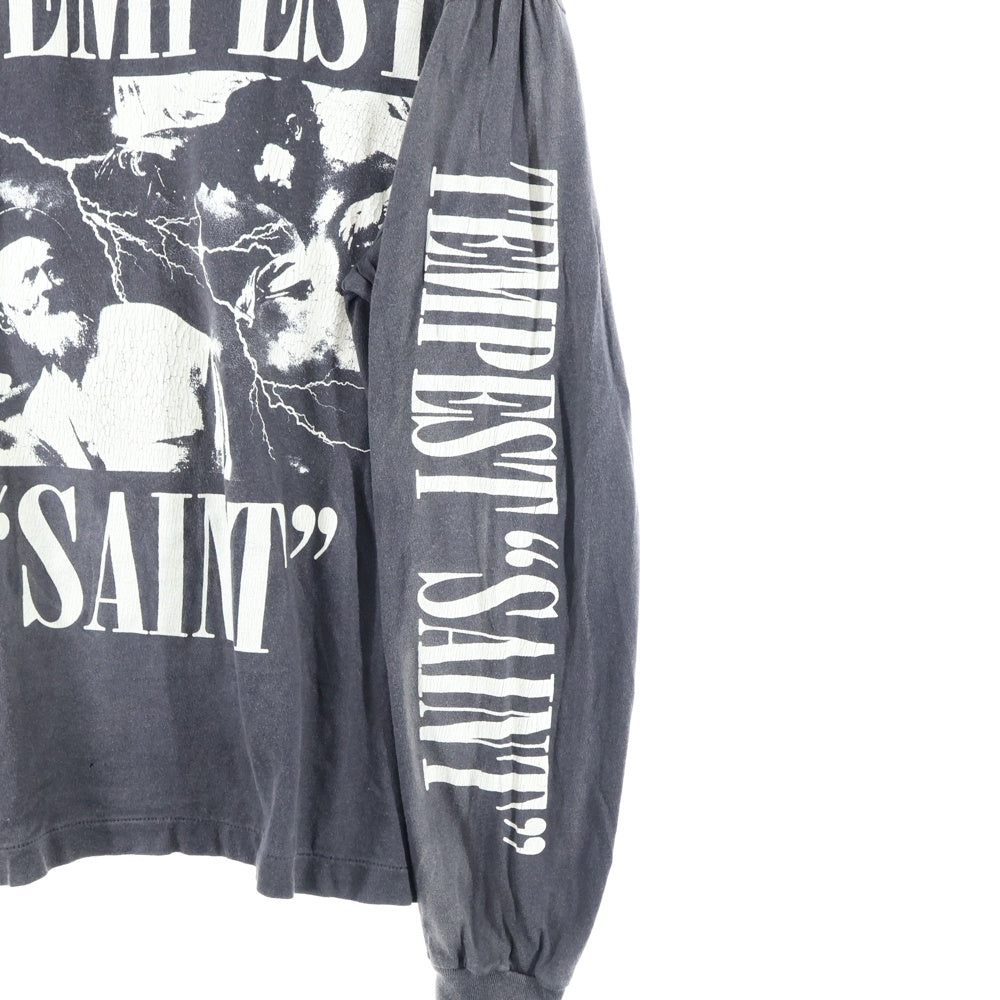 SAINT MICHAEL(セントマイケル) 24AW TEMPEST LS TEE VINTAGE加工 テンペスト 両面アームプリント クルーネック 長袖Tシャツ カットソー チャコール SM-YS1-0000-011