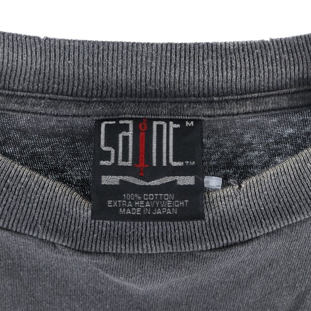 SAINT MICHAEL(セントマイケル) 24AW TEMPEST LS TEE VINTAGE加工 テンペスト 両面アームプリント クルーネック 長袖Tシャツ カットソー チャコール SM-YS1-0000-011