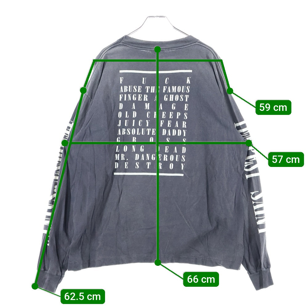 SAINT MICHAEL(セントマイケル) 24AW TEMPEST LS TEE VINTAGE加工 テンペスト 両面アームプリント クルーネック 長袖Tシャツ カットソー チャコール SM-YS1-0000-011