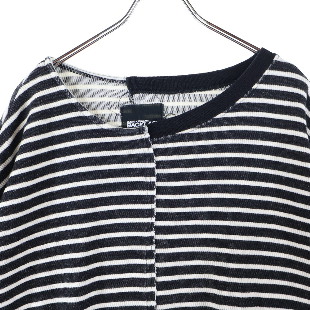 ISAMU KATAYAMA BACKLASH(イサムカタヤマバックラッシュ) OVERSIZED SWITCHING TOPS オーバーサイズ アシンメトリーボーダー 半袖Tシャツ カットソー ブラック/ホワイト 1945-02