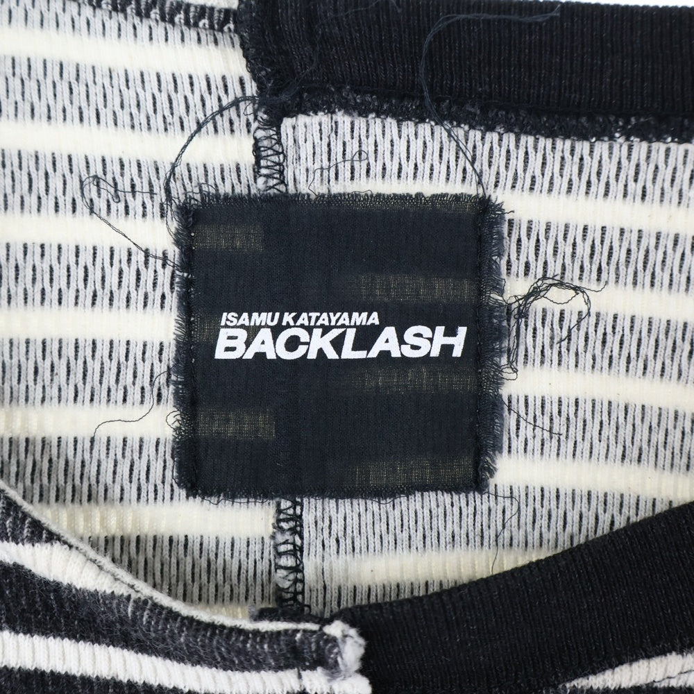 ISAMU KATAYAMA BACKLASH(イサムカタヤマバックラッシュ) OVERSIZED SWITCHING TOPS オーバーサイズ アシンメトリーボーダー 半袖Tシャツ カットソー ブラック/ホワイト 1945-02