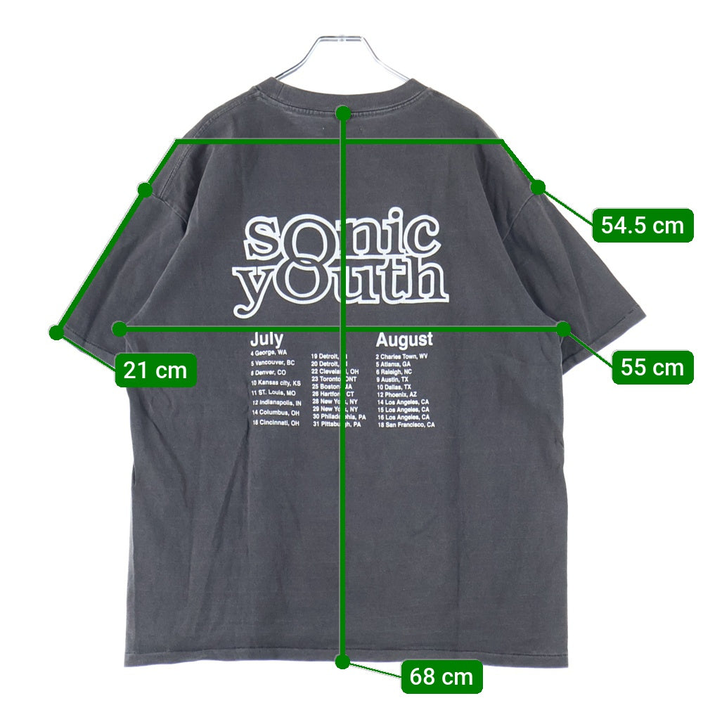 insonnia(インソニア) SONIC YOUTH WASHING MACHINE TEE ソニックユース VINTAGE加工 両面プリント クルーネック 半袖Tシャツ カットソー チャコール IP-SY-014