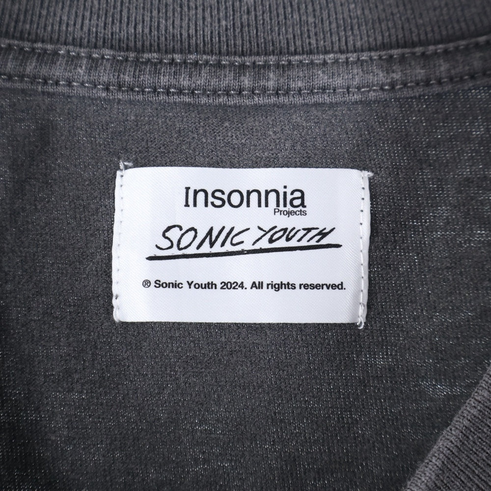insonnia(インソニア) SONIC YOUTH DUNCETERIA TEE ソニックユース VINTAGE加工 フロントプリント クルーネック 半袖Tシャツ カットソー チャコール IP-SY-008