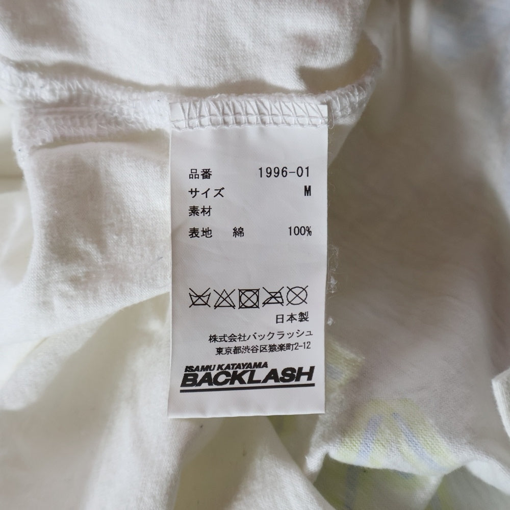 ISAMU KATAYAMA BACKLASH(イサムカタヤマバックラッシュ) KLEVAY PAPER SIGNS 両面プリント クルーネック 半袖Tシャツ カットソー ホワイト 1996-01