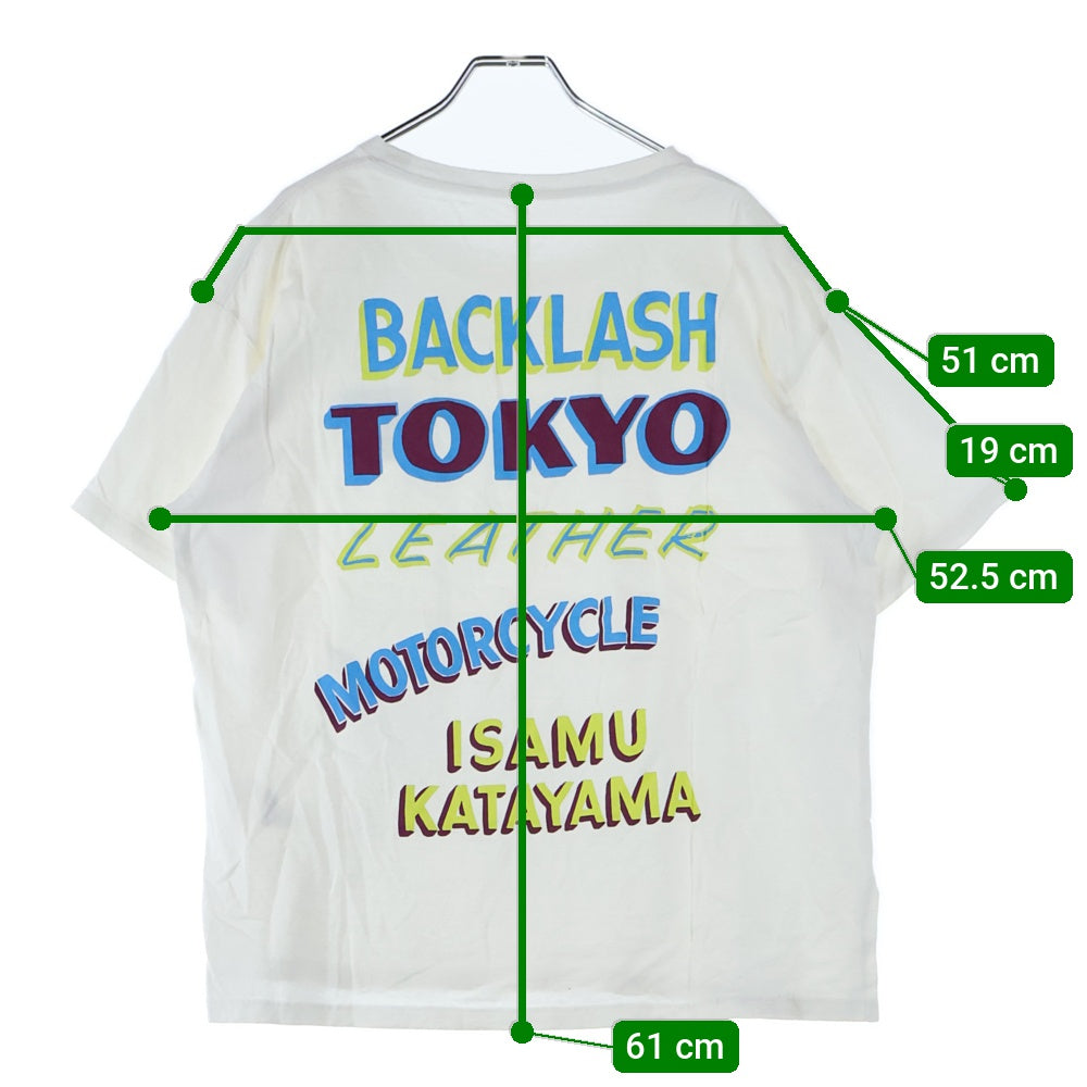 ISAMU KATAYAMA BACKLASH(イサムカタヤマバックラッシュ) KLEVAY PAPER SIGNS 両面プリント クルーネック 半袖Tシャツ カットソー ホワイト 1996-01