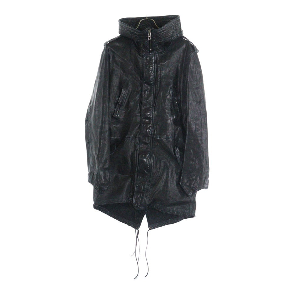 ISAMU KATAYAMA BACKLASH(イサムカタヤマバックラッシュ) GARMENT + SPRAY DYED GOAT LEATHER MODS COAT ゴートタンニン製品染 ジップアップレザーモッズコート ブラック 1903-03