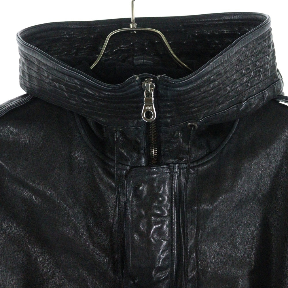 ISAMU KATAYAMA BACKLASH(イサムカタヤマバックラッシュ) GARMENT + SPRAY DYED GOAT LEATHER MODS COAT ゴートタンニン製品染 ジップアップレザーモッズコート ブラック 1903-03
