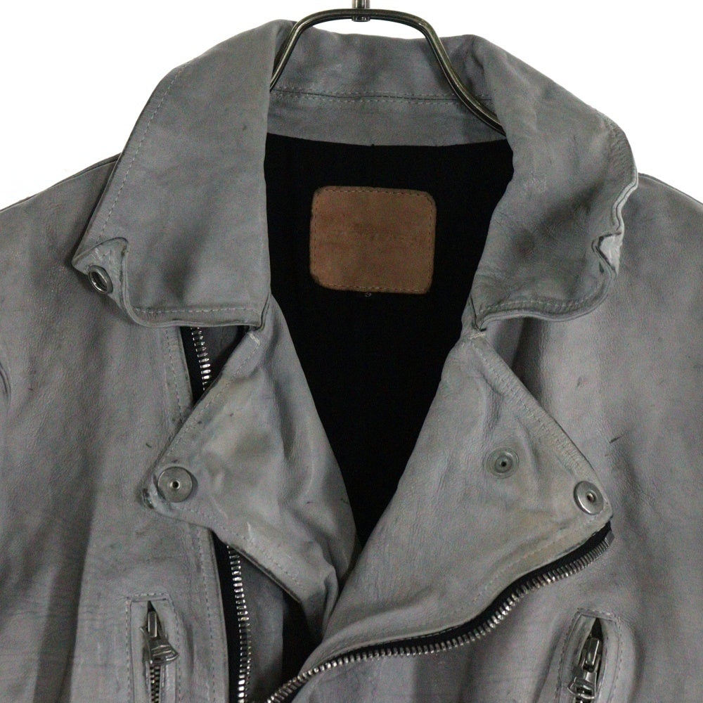 ISAMU KATAYAMA BACKLASH(イサムカタヤマバックラッシュ) JAPAN CALF NATURAL DYED GARMENT-WASH DOUBLE RIDERS ジャパンカーフ 製品染め洗い ダブルライダース レザージャケット グレー 1927-01