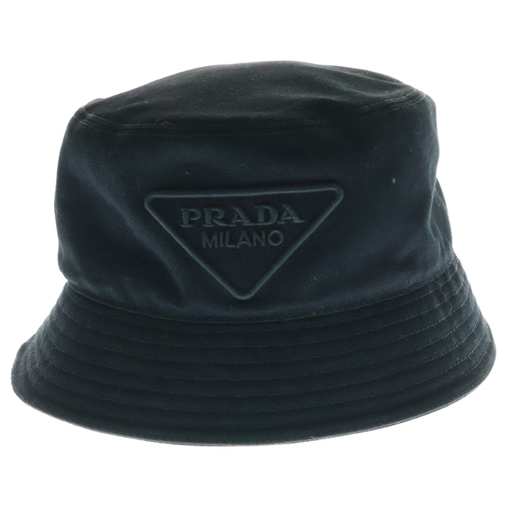 PRADA(プラダ) エンブロイダリー トライアングル ロゴ バケットハット 帽子 ブラック 2HC137
