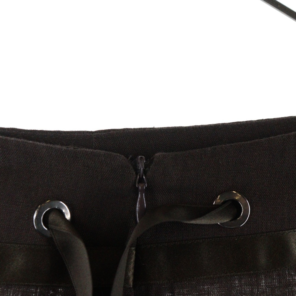 CIVIDINI(チビディーニ) リボンモチーフドローストリング サイドジップ リネン ミモレ丈 スカート レディース ブラウン