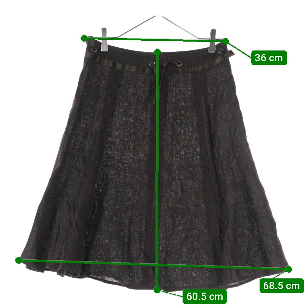 CIVIDINI(チビディーニ) リボンモチーフドローストリング サイドジップ リネン ミモレ丈 スカート レディース ブラウン