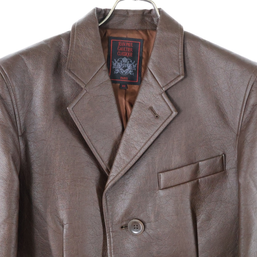 Jean Paul GAULTIER(ジャンポールゴルチエ) PUレザー ロング チェスターコート ブラウン 314536