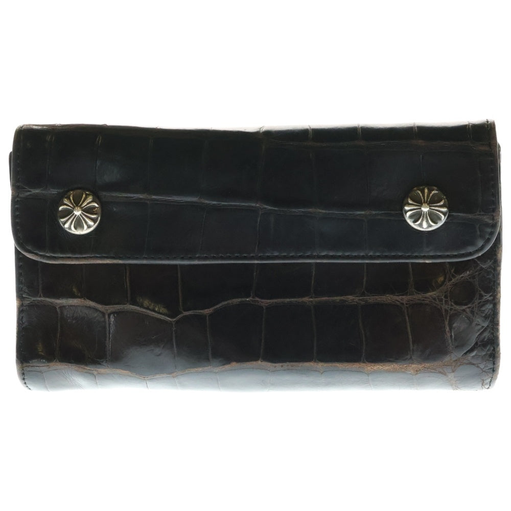 CHROME HEARTS(クロムハーツ) WAVE ALLIGATOR ウェーブアリゲーター クロスボールボタン レザーウォレット 長財布 ブラック