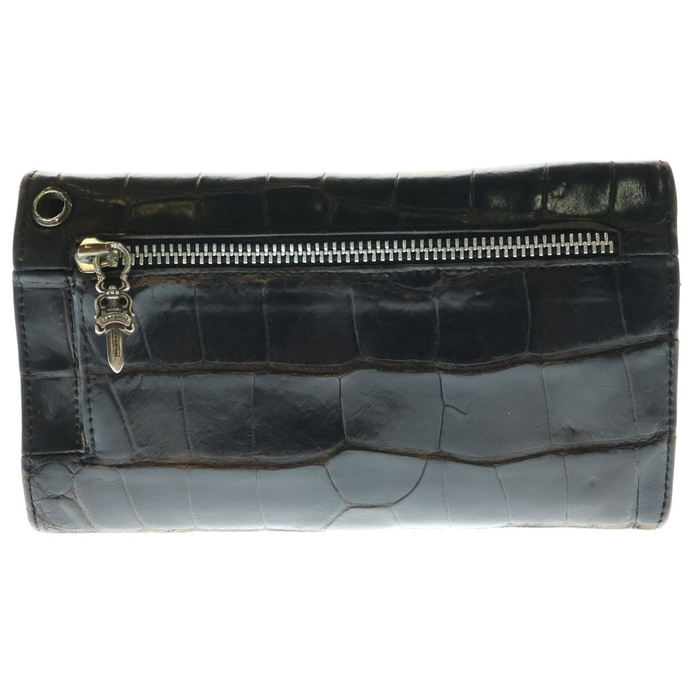CHROME HEARTS(クロムハーツ) WAVE ALLIGATOR ウェーブアリゲーター クロスボールボタン レザーウォレット 長財布 ブラック