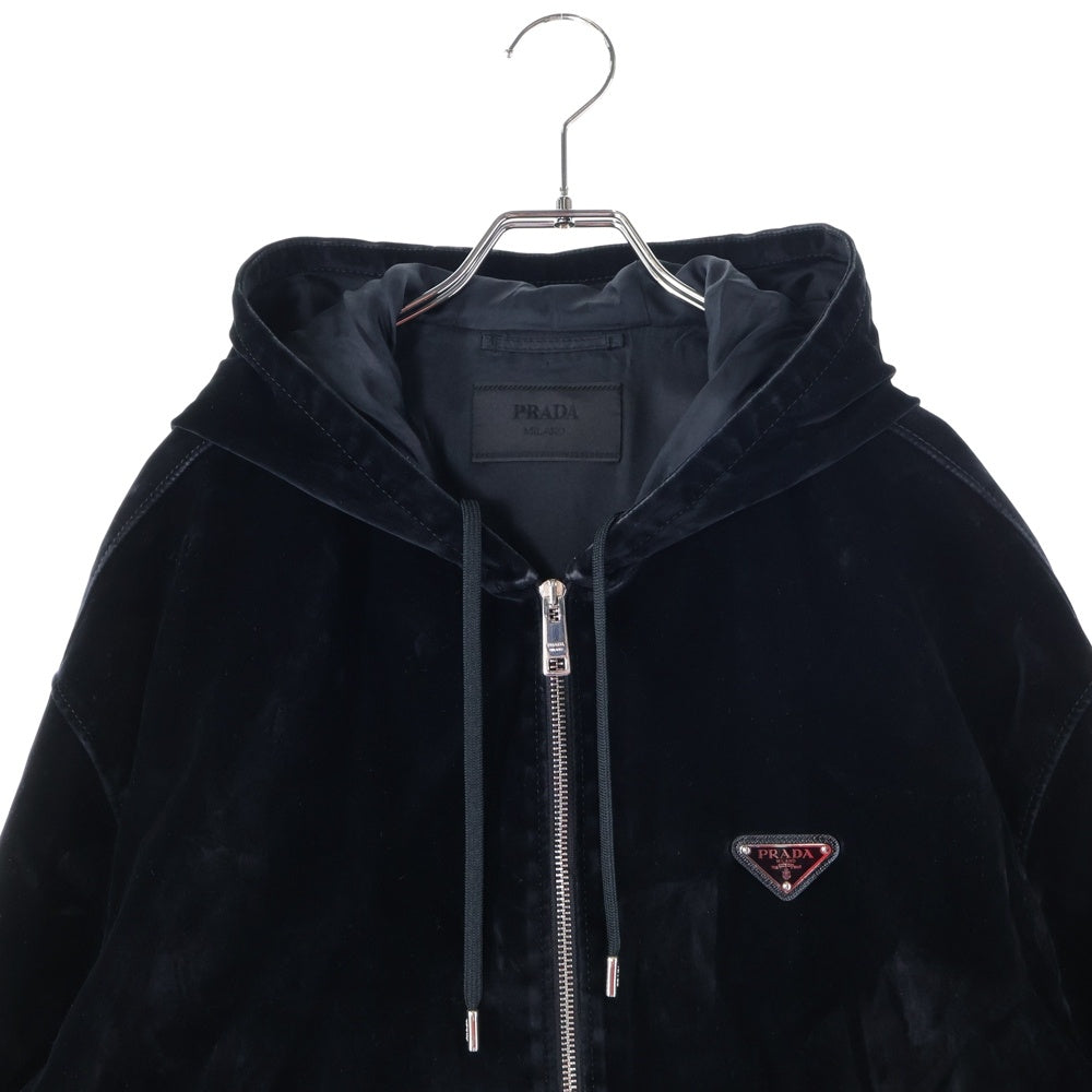 PRADA(プラダ) トライアングルロゴ コットンベルベット ジップアップパーカー ブルゾンジャケット ブラック SGC198