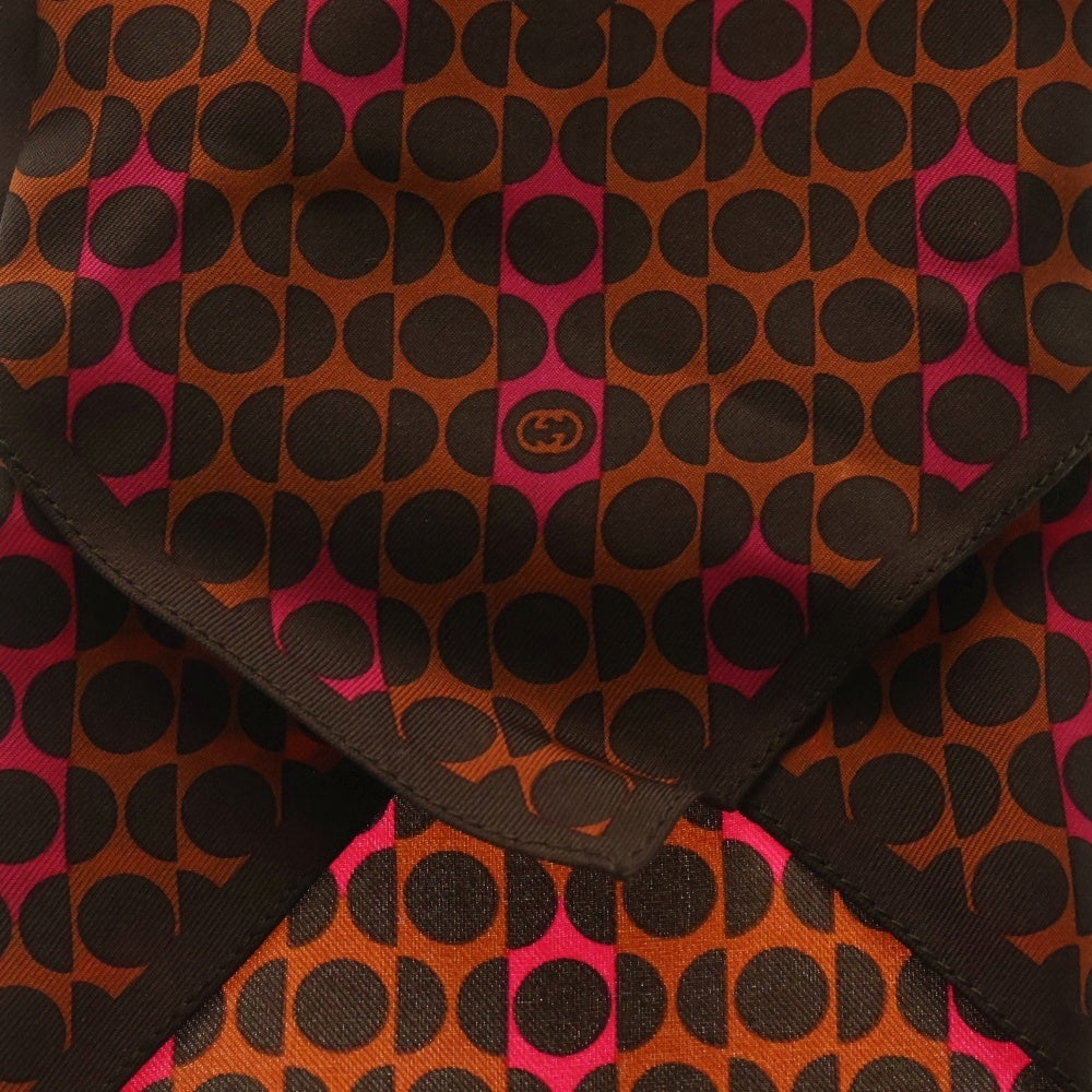GUCCI(グッチ) インターロッキングGG 変形ドット柄 シルク ツイリー スカーフ ブラウン シルバー金具 レディース 183008 3G001