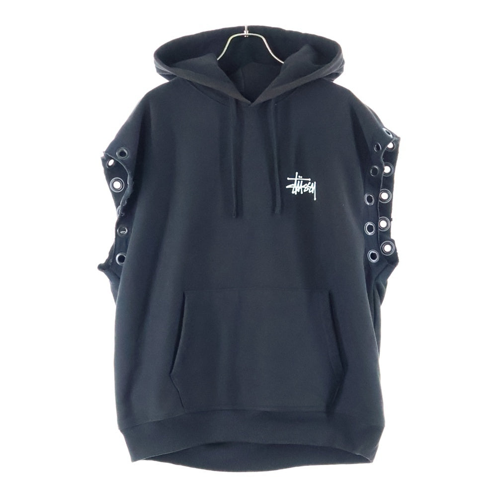 eYe COMME des GARCONS JUNYA WATANABE MAN(アイ コム デ ギャルソン ジュンヤ ワタナベ マン) 24SS AD2023× stussy ステューシーノースリーブカスタム スウェット プルオーバー パーカー ブラック WM‐T909