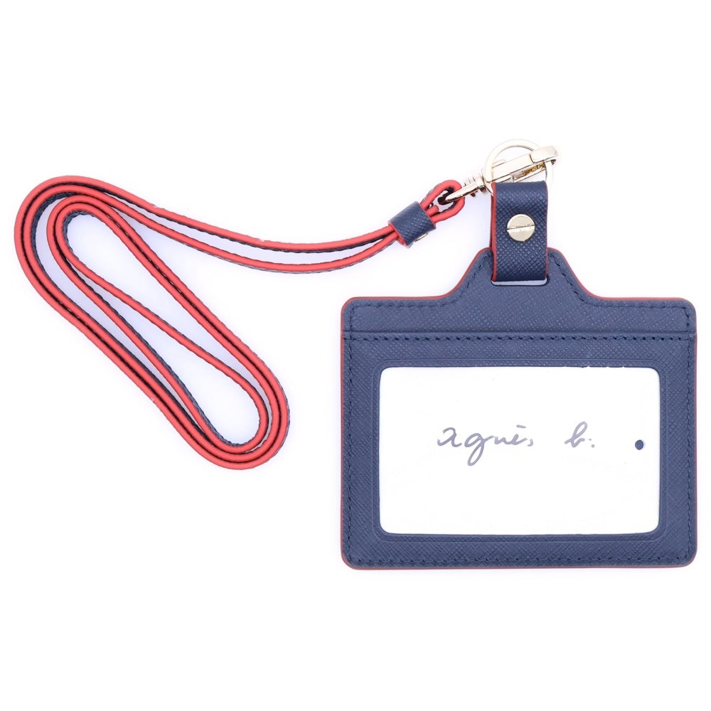 agnes b.(アニエスベー) ロゴ刻印 IDカードケース パスケース ネイビー/レッド P734-VCL3